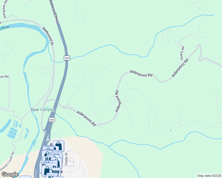 map of restaurants, bars, coffee shops, grocery stores, and more near 743 Alderpoint Road in Garberville