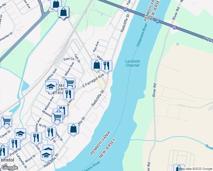 map of restaurants, bars, coffee shops, grocery stores, and more near 6204 North Radcliffe Street in Bristol