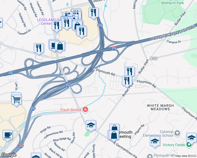 map of restaurants, bars, coffee shops, grocery stores, and more near 201 Plymouth Road in Plymouth Meeting