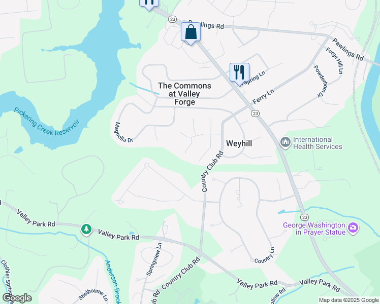 map of restaurants, bars, coffee shops, grocery stores, and more near 135 Winterberry Lane in Phoenixville