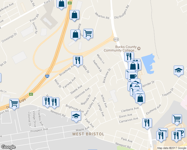 map of restaurants, bars, coffee shops, grocery stores, and more near 3401 Steele Avenue in Bristol
