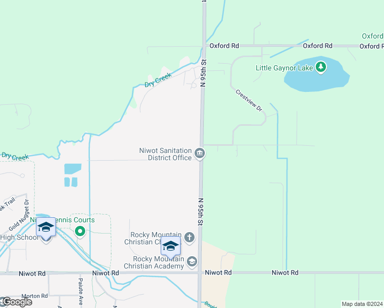 map of restaurants, bars, coffee shops, grocery stores, and more near 7437 North 95th Street in Longmont