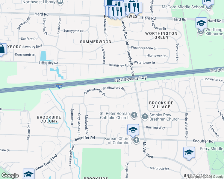 map of restaurants, bars, coffee shops, grocery stores, and more near 1954 Shallowford Avenue in Columbus