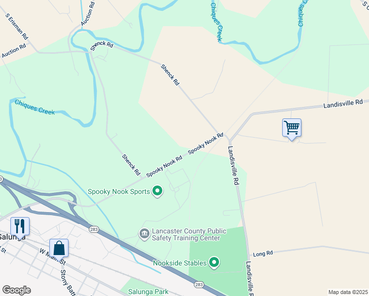 map of restaurants, bars, coffee shops, grocery stores, and more near 3016 Spooky Nook Road in Manheim