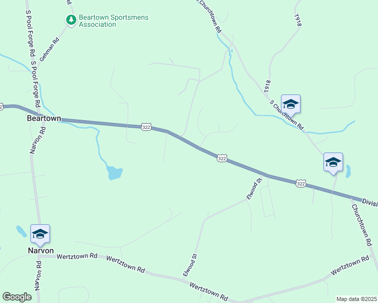 map of restaurants, bars, coffee shops, grocery stores, and more near 6657 Division Highway in Narvon