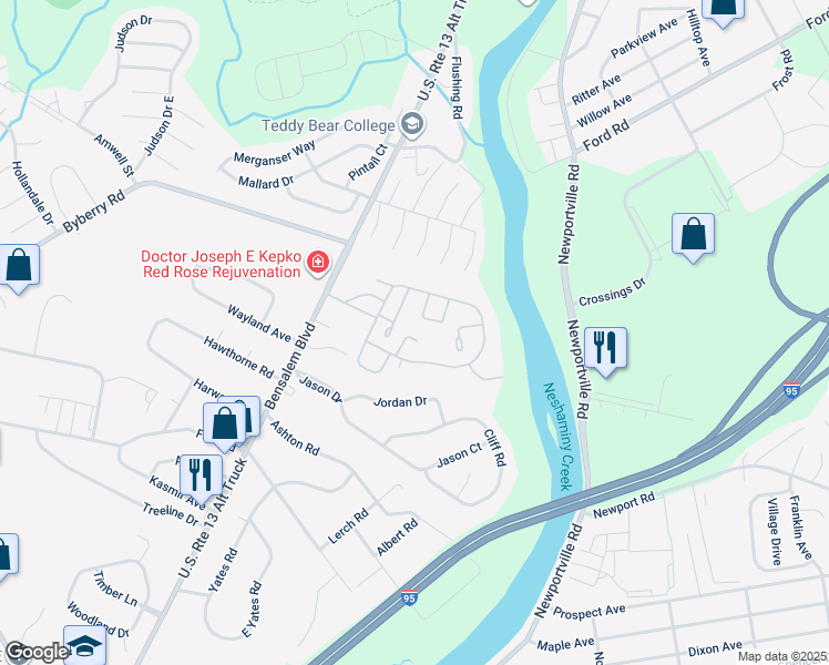 map of restaurants, bars, coffee shops, grocery stores, and more near 560 Trinity Court in Bensalem