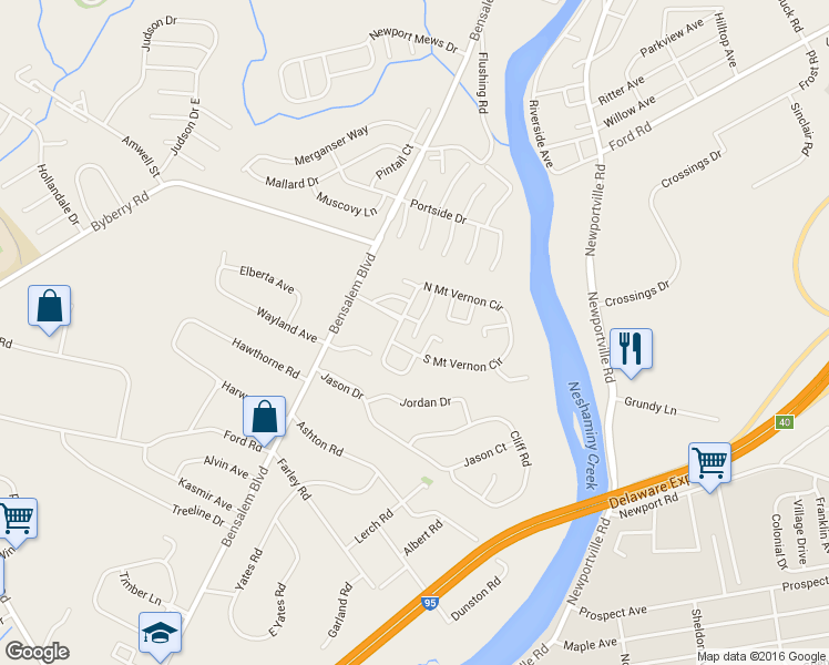 map of restaurants, bars, coffee shops, grocery stores, and more near 528 Amhurst Square in Bensalem
