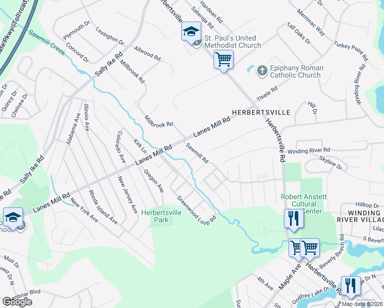 map of restaurants, bars, coffee shops, grocery stores, and more near 2239 Lanes Mill Road in Brick Township