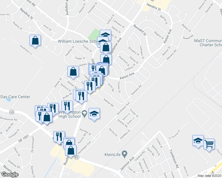 map of restaurants, bars, coffee shops, grocery stores, and more near 821 Avon Road in Philadelphia