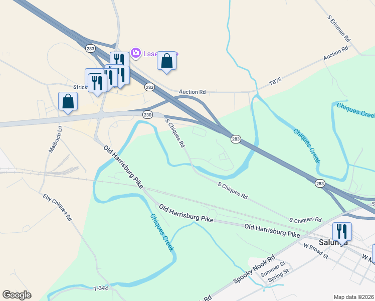 map of restaurants, bars, coffee shops, grocery stores, and more near 885 South Chiques Road in Manheim