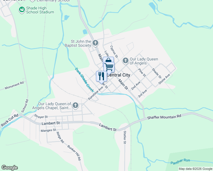 map of restaurants, bars, coffee shops, grocery stores, and more near 420 Sunshine Avenue in Central City