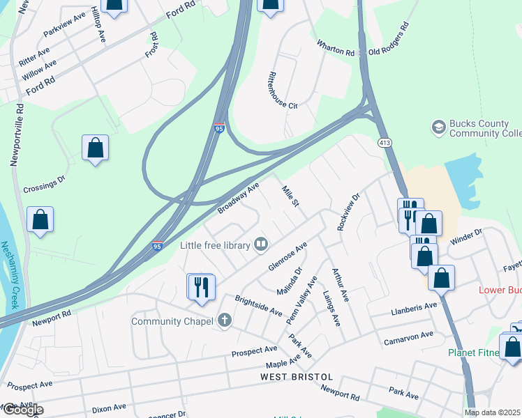 map of restaurants, bars, coffee shops, grocery stores, and more near 1503 Madison Court in Bristol