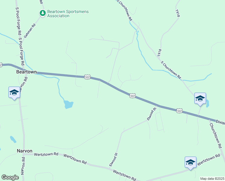 map of restaurants, bars, coffee shops, grocery stores, and more near 6657 Division Highway in Narvon