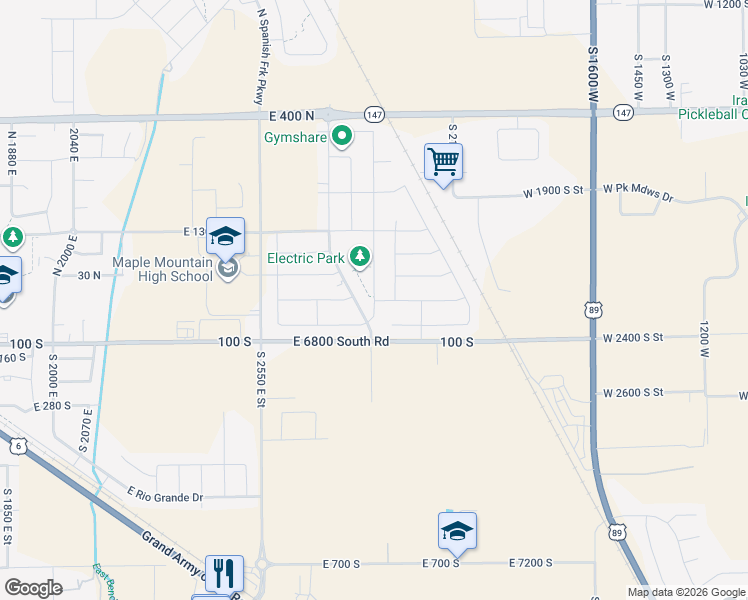 map of restaurants, bars, coffee shops, grocery stores, and more near 1082 South 2810 East in Spanish Fork
