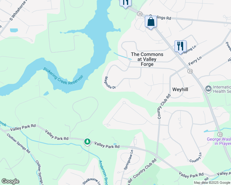 map of restaurants, bars, coffee shops, grocery stores, and more near 127 Magnolia Drive in Phoenixville