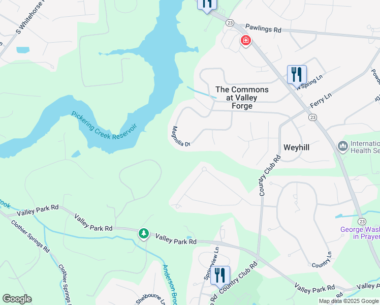 map of restaurants, bars, coffee shops, grocery stores, and more near 127 Magnolia Drive in Phoenixville