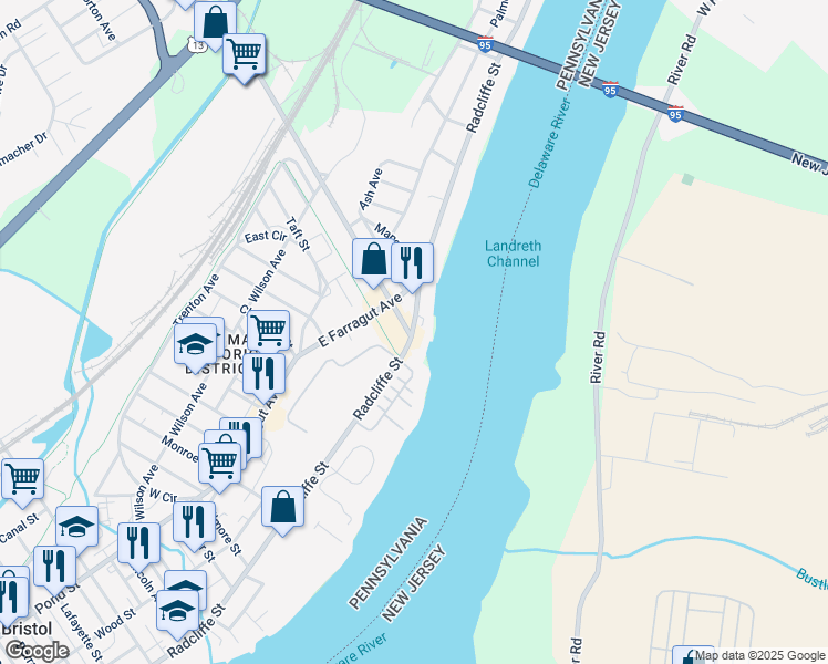map of restaurants, bars, coffee shops, grocery stores, and more near 6204 North Radcliffe Street in Bristol