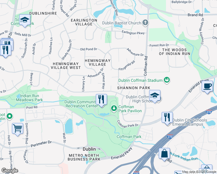 map of restaurants, bars, coffee shops, grocery stores, and more near 6997 Carrick Court in Dublin