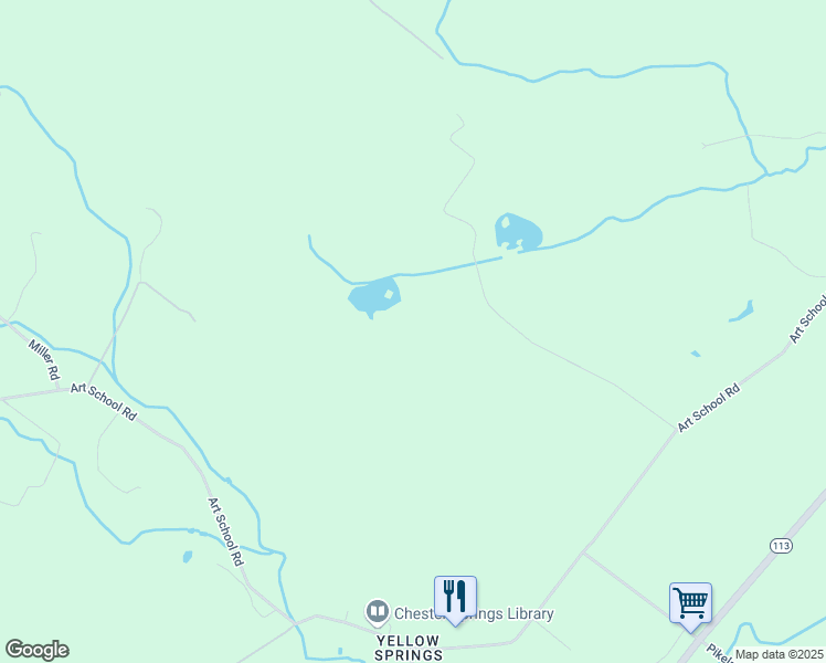 map of restaurants, bars, coffee shops, grocery stores, and more near 1545 Art School Road in Chester Springs