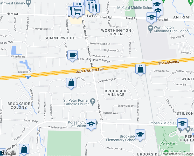 map of restaurants, bars, coffee shops, grocery stores, and more near 1858 Fallgate Court in Columbus