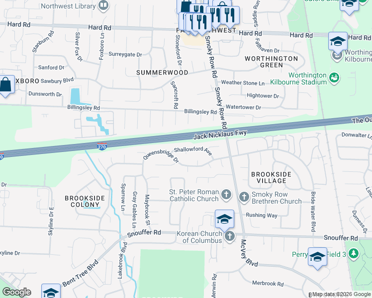 map of restaurants, bars, coffee shops, grocery stores, and more near 1954 Shallowford Avenue in Columbus