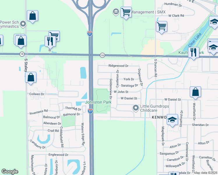 map of restaurants, bars, coffee shops, grocery stores, and more near 612 Goldenview Drive in Champaign