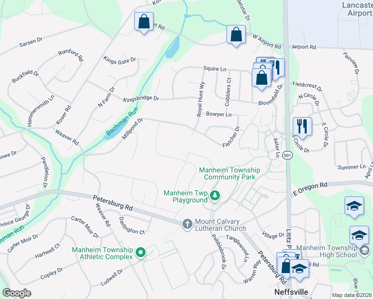 map of restaurants, bars, coffee shops, grocery stores, and more near 326 Millpond Drive in Lititz