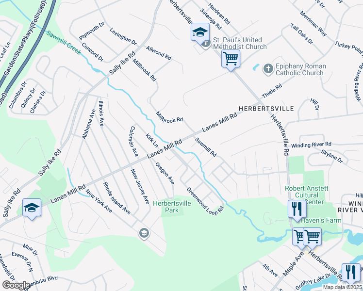 map of restaurants, bars, coffee shops, grocery stores, and more near 2 Sawmill Road in Brick Township