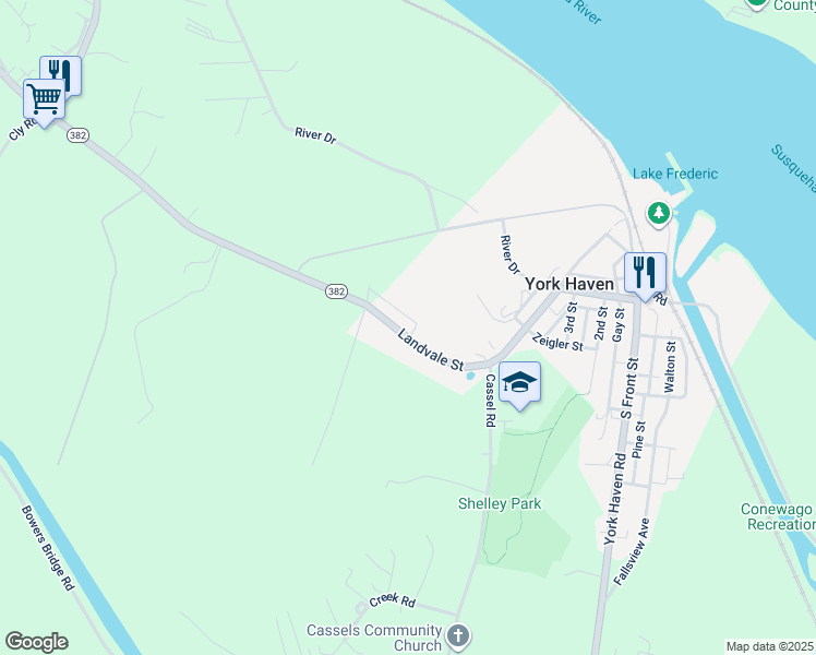 map of restaurants, bars, coffee shops, grocery stores, and more near 114 Landvale Street in York Haven