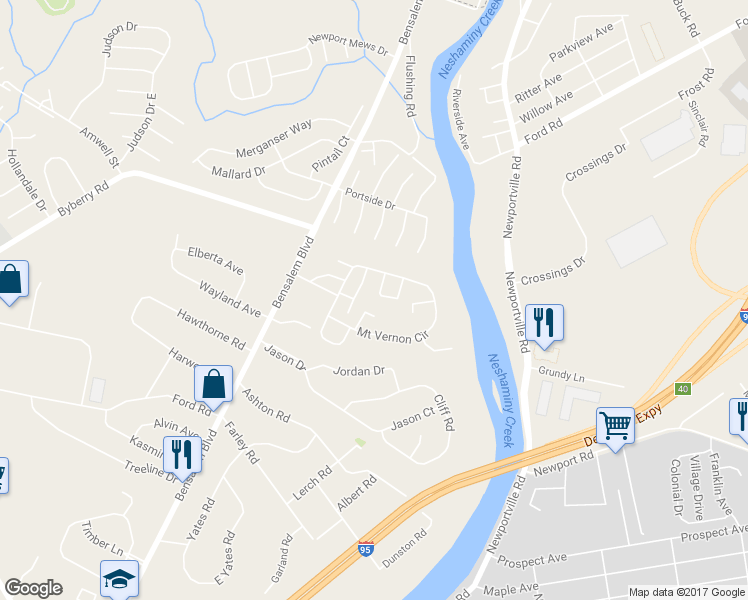 map of restaurants, bars, coffee shops, grocery stores, and more near 429 Dartmouth Court in Bensalem
