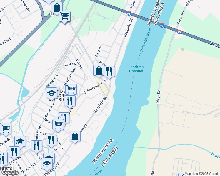 map of restaurants, bars, coffee shops, grocery stores, and more near 6206 North Radcliffe Street in Bristol