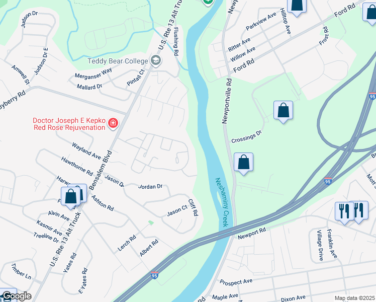 map of restaurants, bars, coffee shops, grocery stores, and more near 339 North Mount Vernon Circle in Bensalem