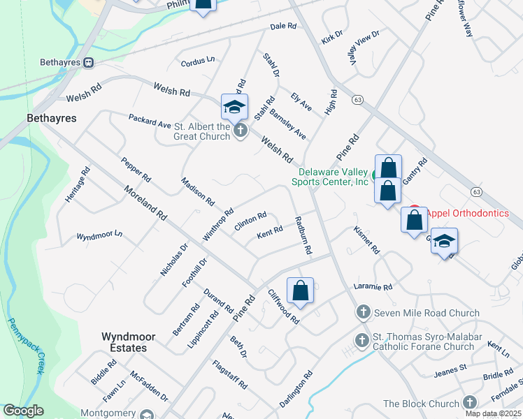 map of restaurants, bars, coffee shops, grocery stores, and more near 2145 Winthrop Road in Montgomery County
