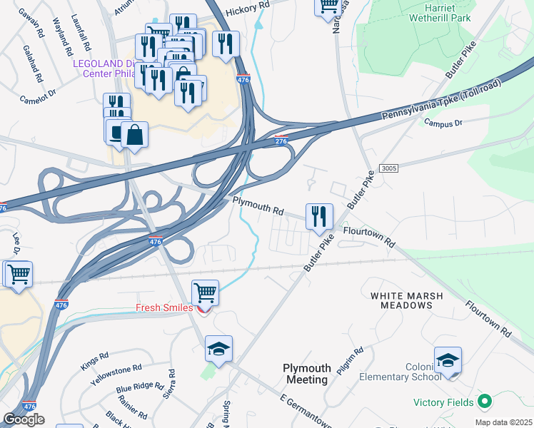 map of restaurants, bars, coffee shops, grocery stores, and more near 139 Plymouth Road in Plymouth Meeting