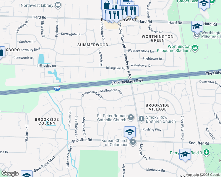 map of restaurants, bars, coffee shops, grocery stores, and more near 1954 Shallowford Avenue in Columbus