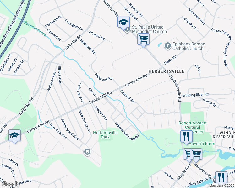 map of restaurants, bars, coffee shops, grocery stores, and more near 2239 Lanes Mill Road in Brick Township
