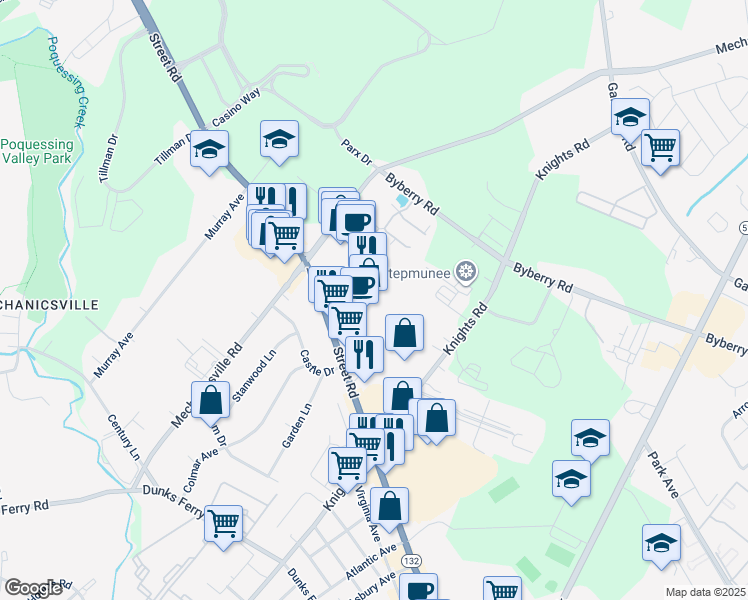 map of restaurants, bars, coffee shops, grocery stores, and more near 2635 Street Road in Bensalem