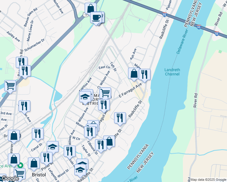 map of restaurants, bars, coffee shops, grocery stores, and more near 2125 Farragut Avenue in Bristol