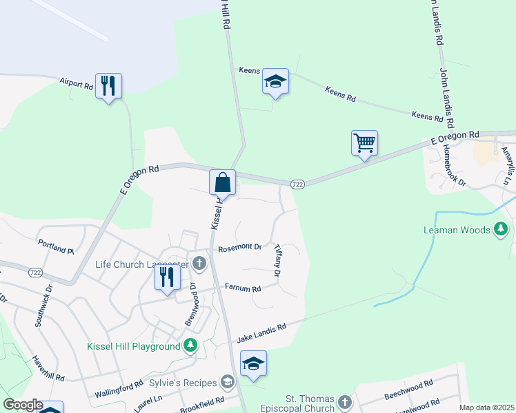 map of restaurants, bars, coffee shops, grocery stores, and more near 58 Camellia Court in Lititz