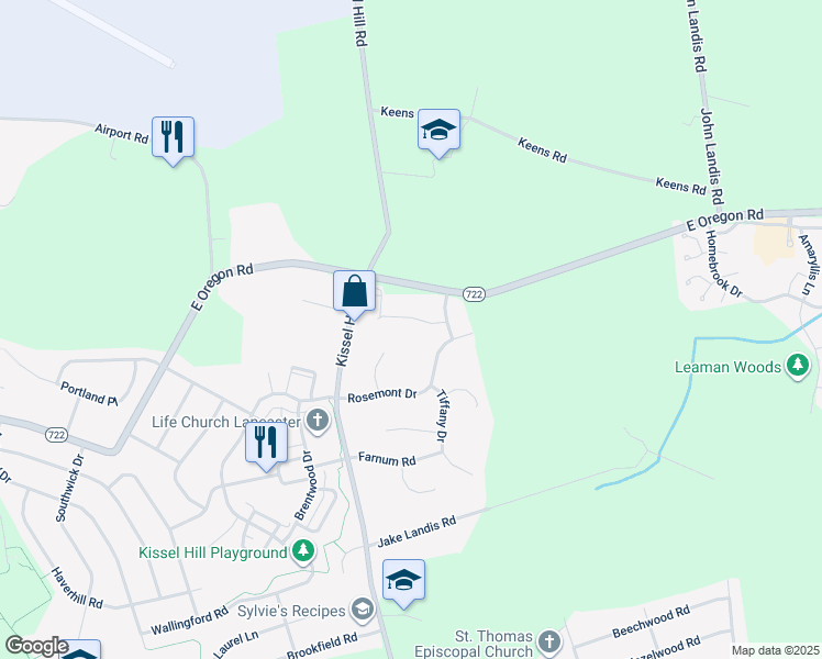 map of restaurants, bars, coffee shops, grocery stores, and more near 58 Camellia Court in Lititz