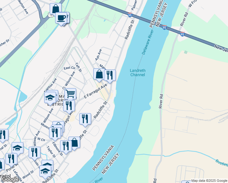 map of restaurants, bars, coffee shops, grocery stores, and more near 6206 North Radcliffe Street in Bristol