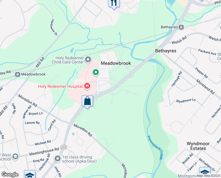 map of restaurants, bars, coffee shops, grocery stores, and more near 1650 Huntingdon Pike in Montgomery County