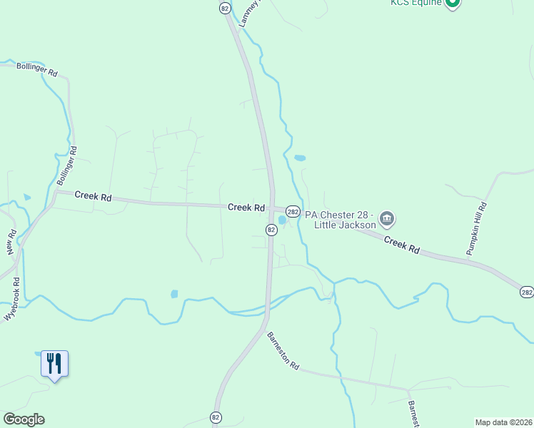 map of restaurants, bars, coffee shops, grocery stores, and more near 2700 Creek Road in Elverson