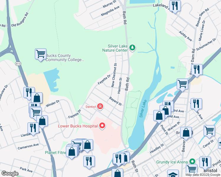 map of restaurants, bars, coffee shops, grocery stores, and more near 1015 Broad Street in Bristol
