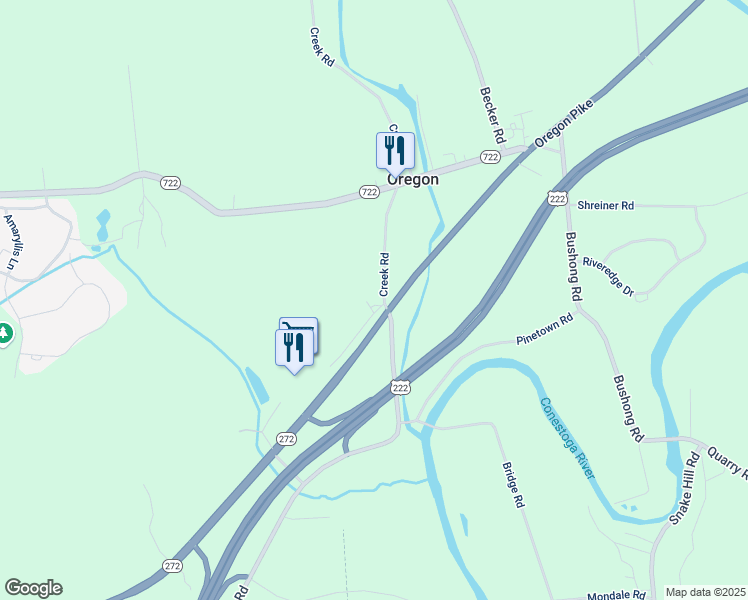 map of restaurants, bars, coffee shops, grocery stores, and more near 1289 Creek Road in Lititz