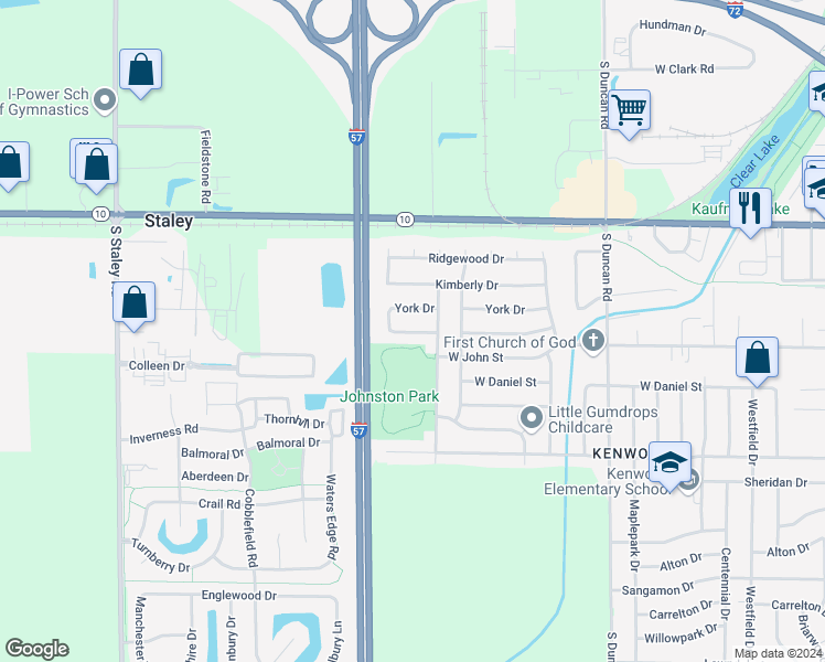 map of restaurants, bars, coffee shops, grocery stores, and more near 3318 Saratoga Drive in Champaign