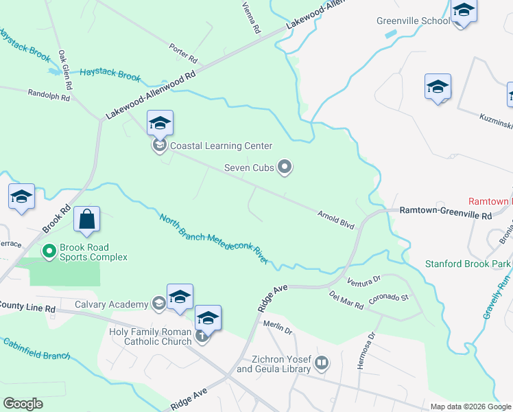 map of restaurants, bars, coffee shops, grocery stores, and more near 102-126 Arnold Boulevard in Howell