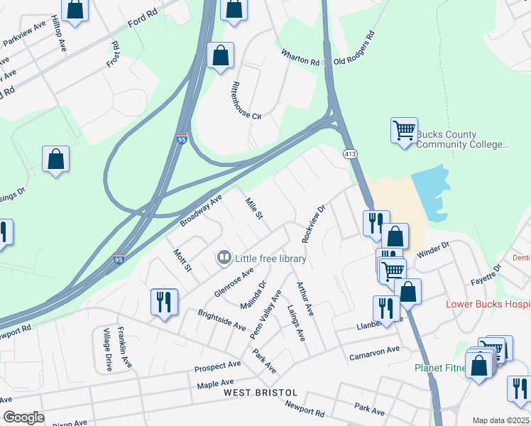 map of restaurants, bars, coffee shops, grocery stores, and more near 1480 Mile Street in Bristol
