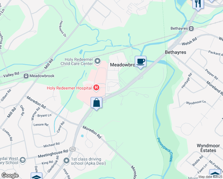 map of restaurants, bars, coffee shops, grocery stores, and more near 1652-1672 Huntingdon Pike in Montgomery County