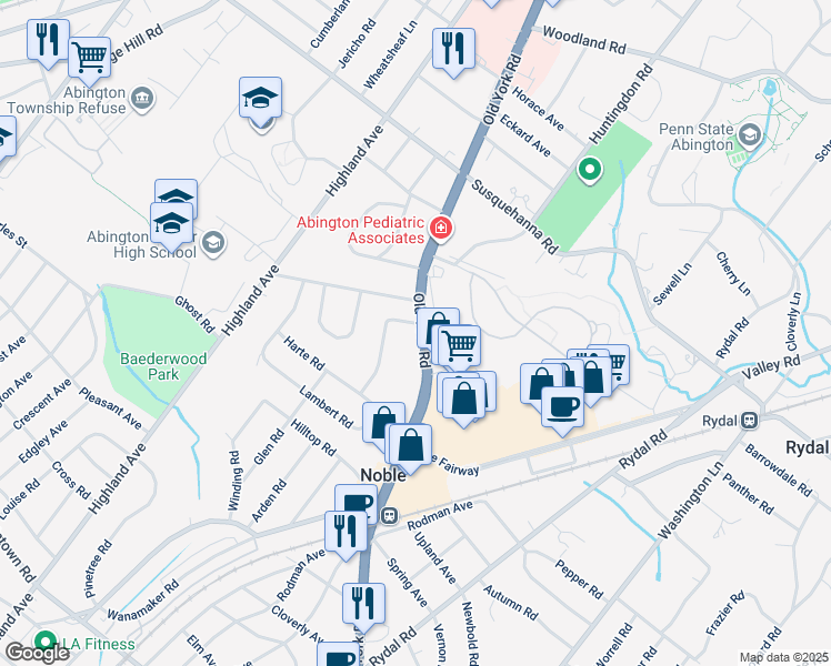 map of restaurants, bars, coffee shops, grocery stores, and more near 980 Pennsylvania 611 in Montgomery County